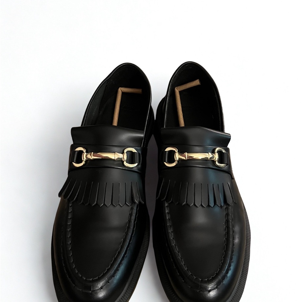 Dr. Martens Black Leather Loafers with Gold Detail